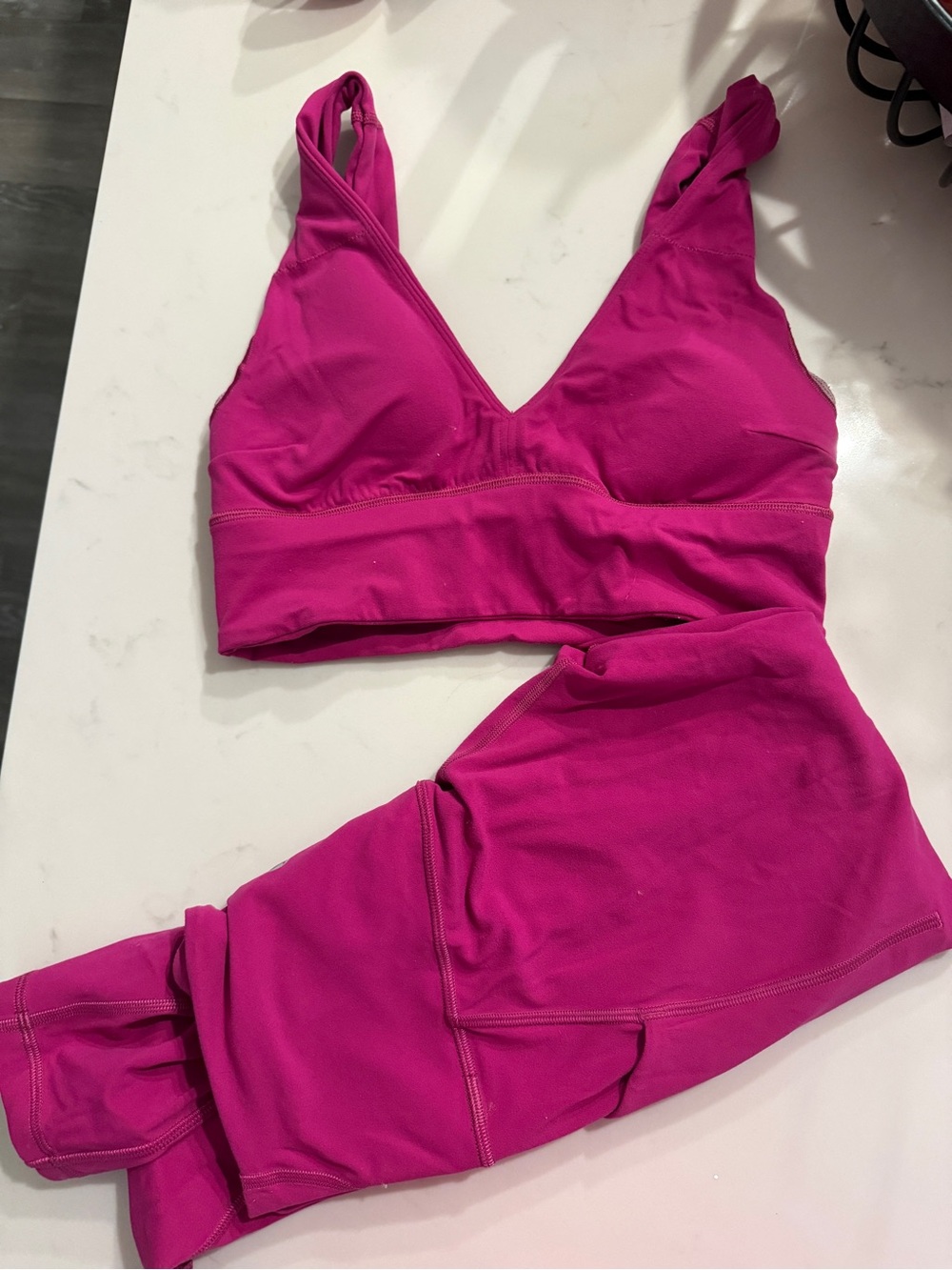 Lululemon Bright Fuchsia V-Neck Align Sports Bra & High-Rise Leggings